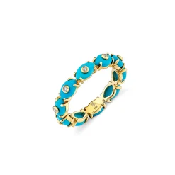 Gold & Diamond Tiny Carved Stone Eternity Ring