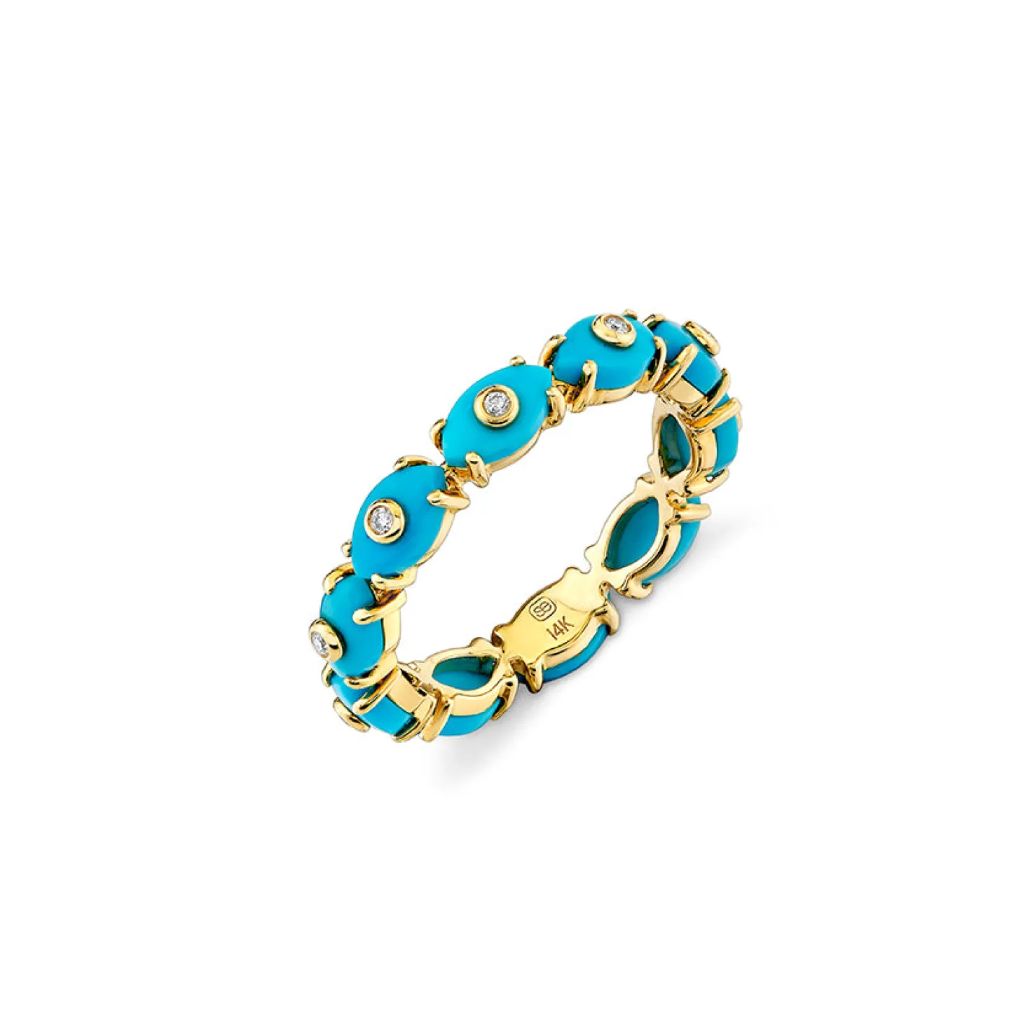 Gold & Diamond Tiny Carved Stone Eternity Ring