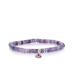 Gold & Diamond Tiny Carved Amethyst Eye on Amethyst Heishi