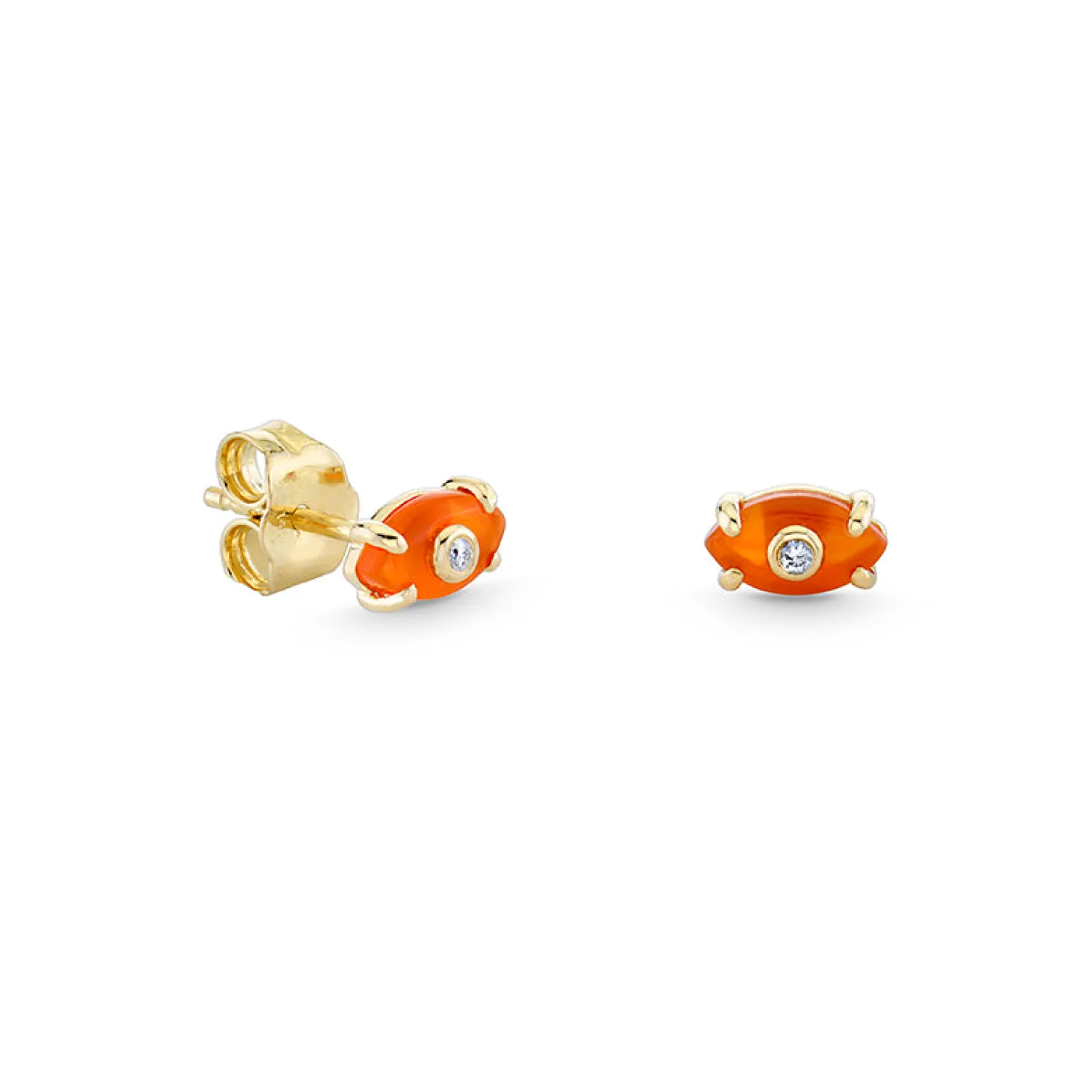 Gold & Diamond Tiny Carved Stone Eye Stud