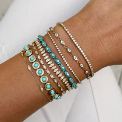 Gold & Diamond Tiny Carved Stone Eternity Bracelet