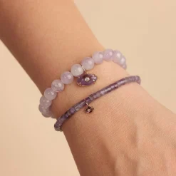Gold & Diamond Tiny Carved Amethyst Eye on Amethyst Heishi