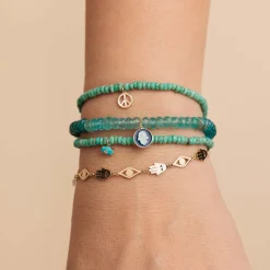Gold & Diamond Tiny Carved Turquoise Eye on Turquoise