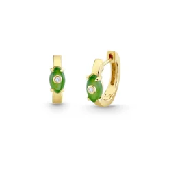 Gold & Diamond Tiny Carved Stone Huggie