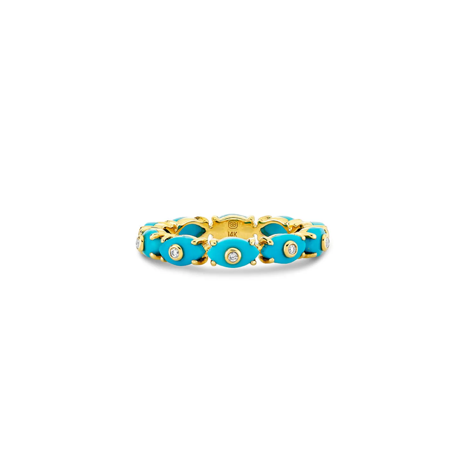 Gold & Diamond Tiny Carved Stone Eternity Ring