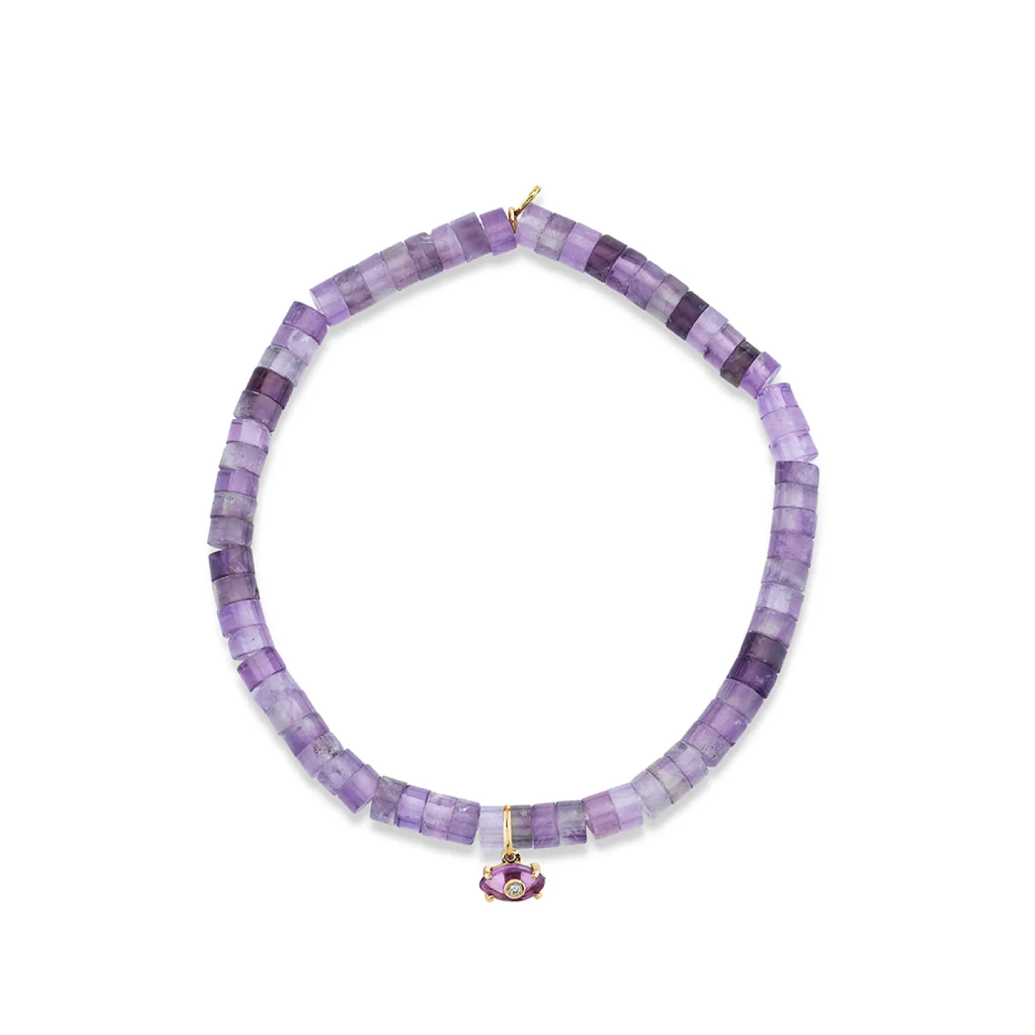Gold & Diamond Tiny Carved Amethyst Eye on Amethyst Heishi