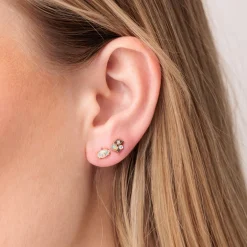 Gold & Diamond Tiny Carved Stone Eye Stud