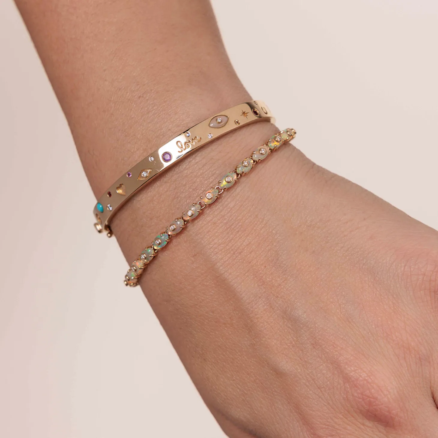 Gold & Diamond Tiny Carved Stone Eternity Bracelet
