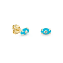 Gold & Diamond Tiny Carved Stone Eye Stud