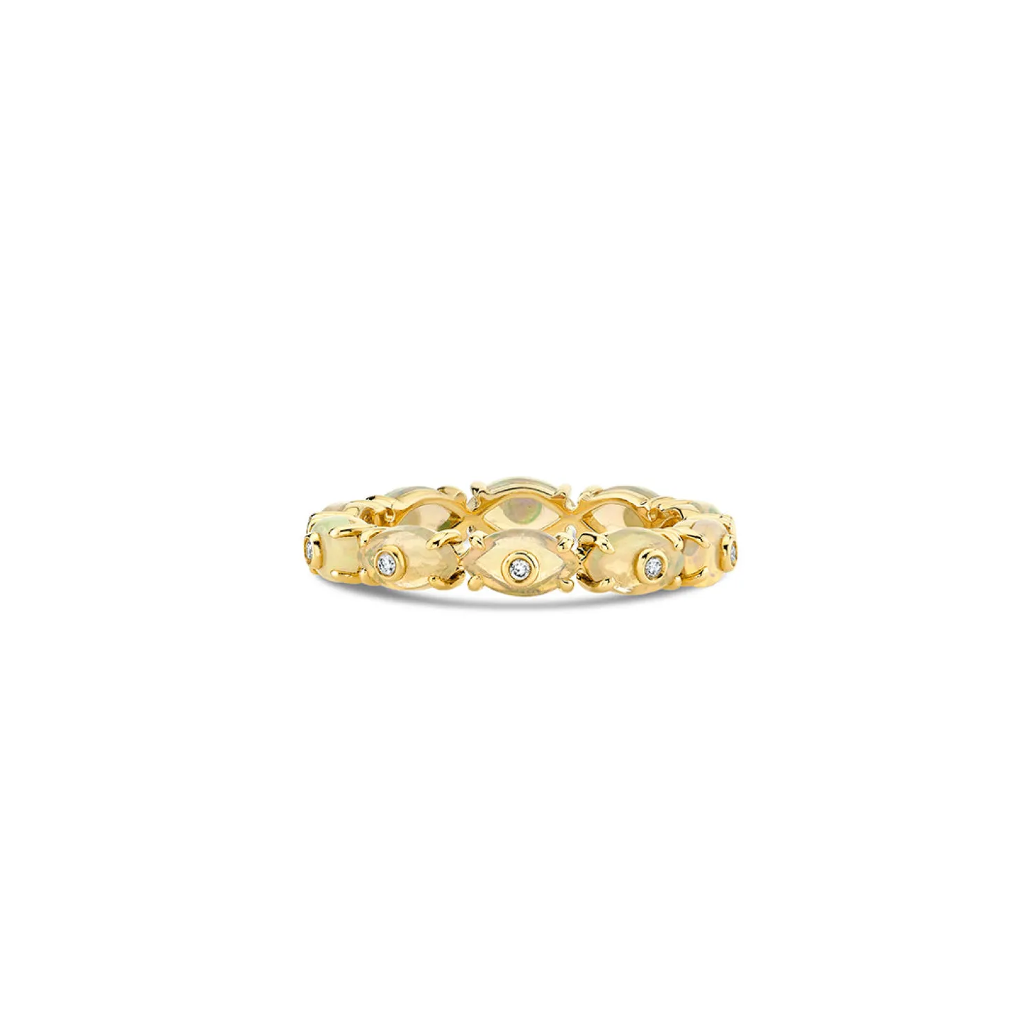 Gold & Diamond Tiny Carved Stone Eternity Ring