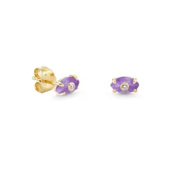 Gold & Diamond Tiny Carved Stone Eye Stud