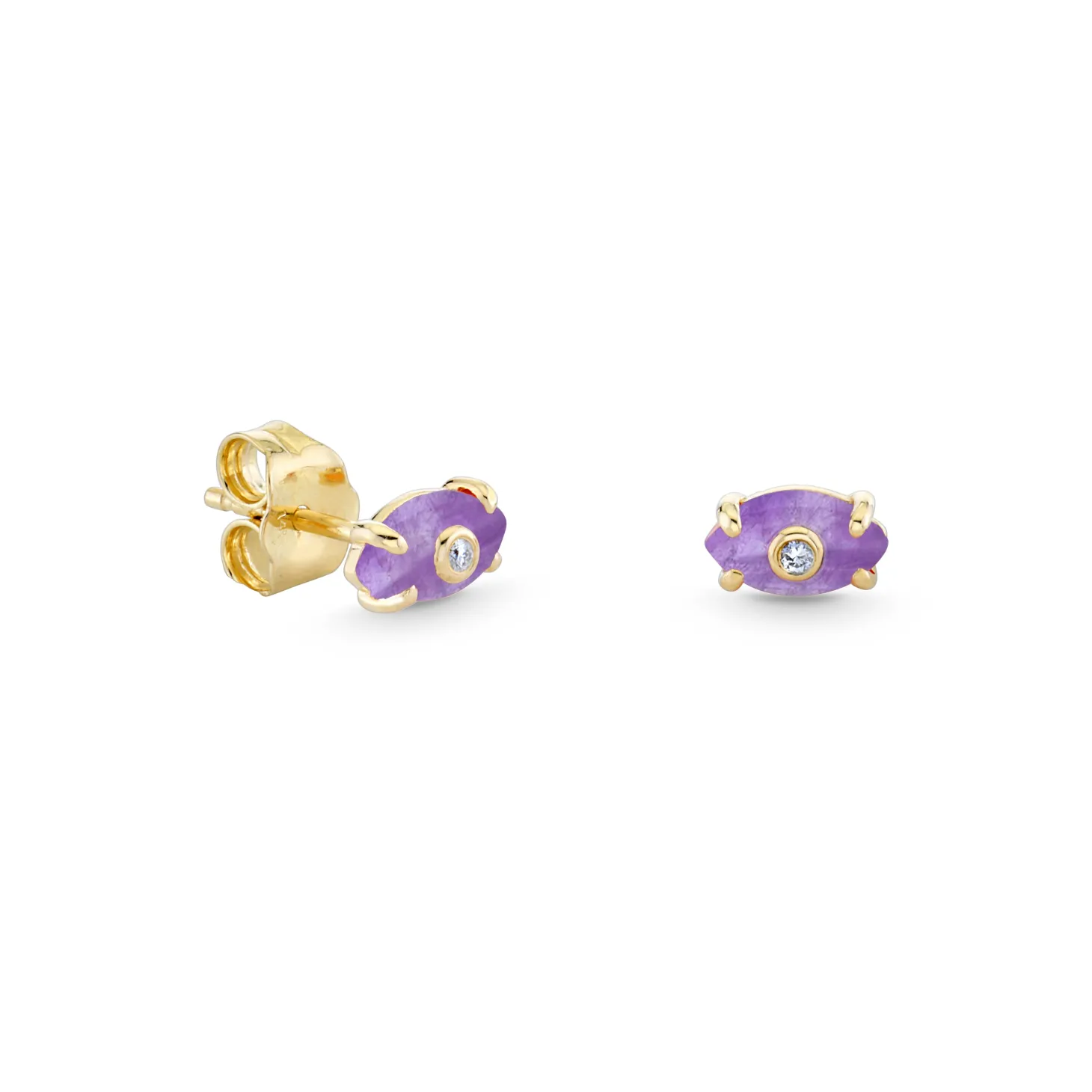 Gold & Diamond Tiny Carved Stone Eye Stud