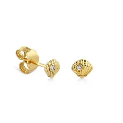 Gold & Diamond Tiny Clam Shell Stud