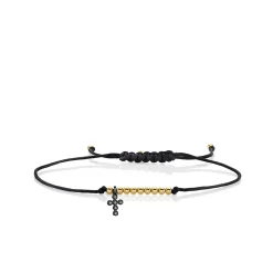 Gold & Diamond Tiny Cross Cord Bracelet