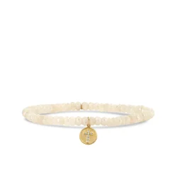 Gold & Diamond Tiny Cross Coin on Blush Gapolite