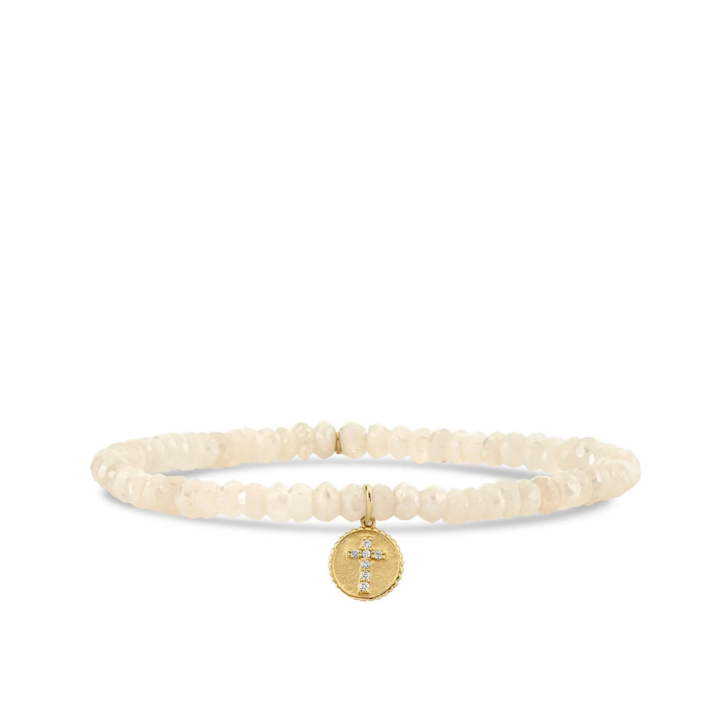 Gold & Diamond Tiny Cross Coin on Blush Gapolite