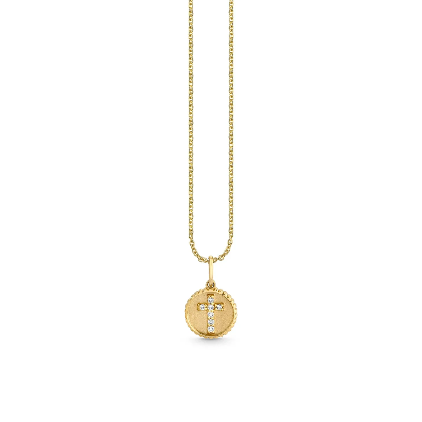 Gold & Diamond Tiny Cross Coin Charm