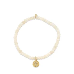 Gold & Diamond Tiny Cross Coin on Blush Gapolite