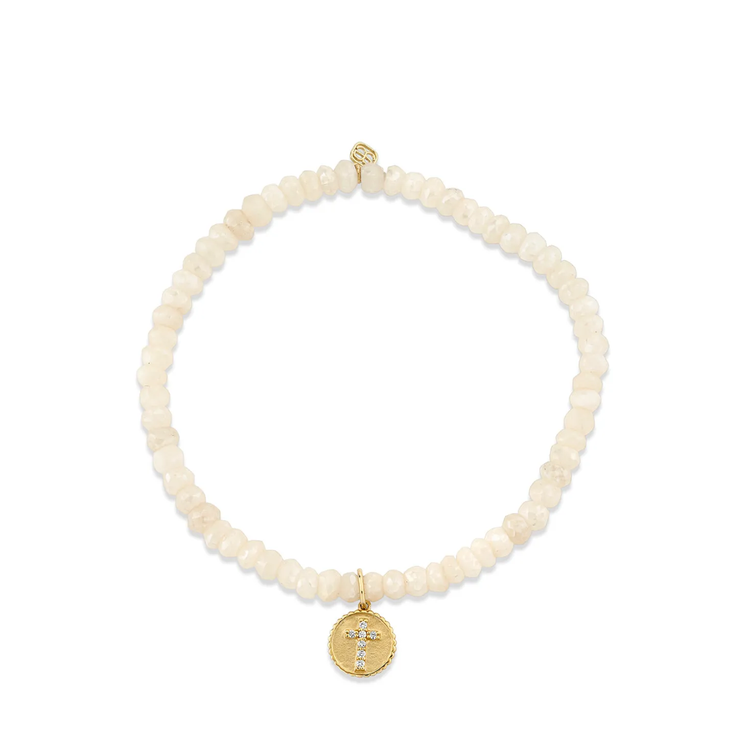 Gold & Diamond Tiny Cross Coin on Blush Gapolite