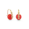 Gold & Diamond Tiny Daisy Coral Earrings