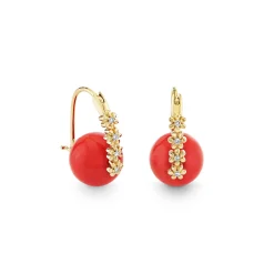 Gold & Diamond Tiny Daisy Coral Earrings