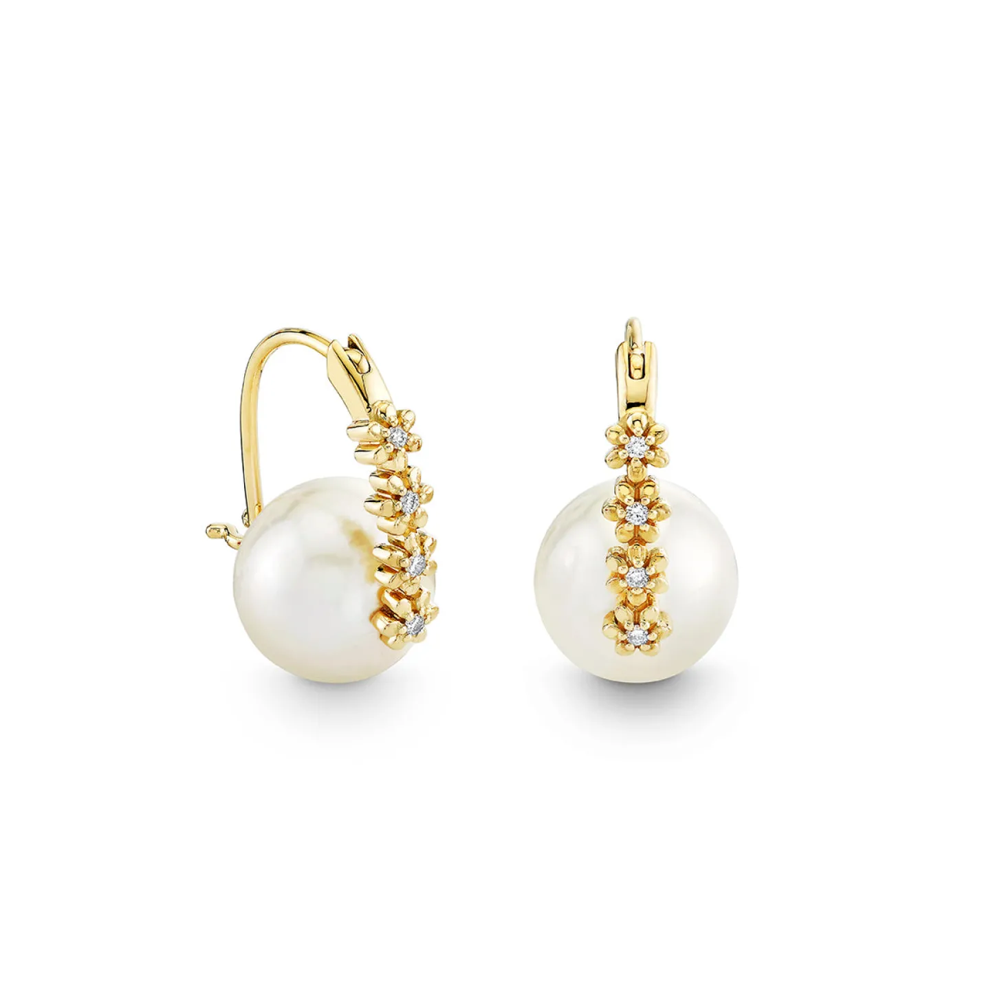 Gold & Diamond Tiny Daisy Pearl Earrings