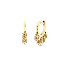 Gold & Diamond Tiny Daisy Drop Huggie Hoops