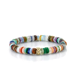 Gold & Diamond Tiny Daisy Rondelle on Rainbow Heishi