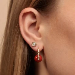 Gold & Diamond Tiny Daisy Coral Earrings