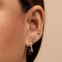Gold & Diamond Tiny Daisy Amethyst Earrings