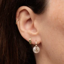 Gold & Diamond Tiny Daisy Pearl Earrings