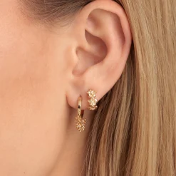 Gold & Diamond Tiny Daisy Drop Huggie Hoops