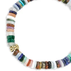 Gold & Diamond Tiny Daisy Rondelle on Rainbow Heishi