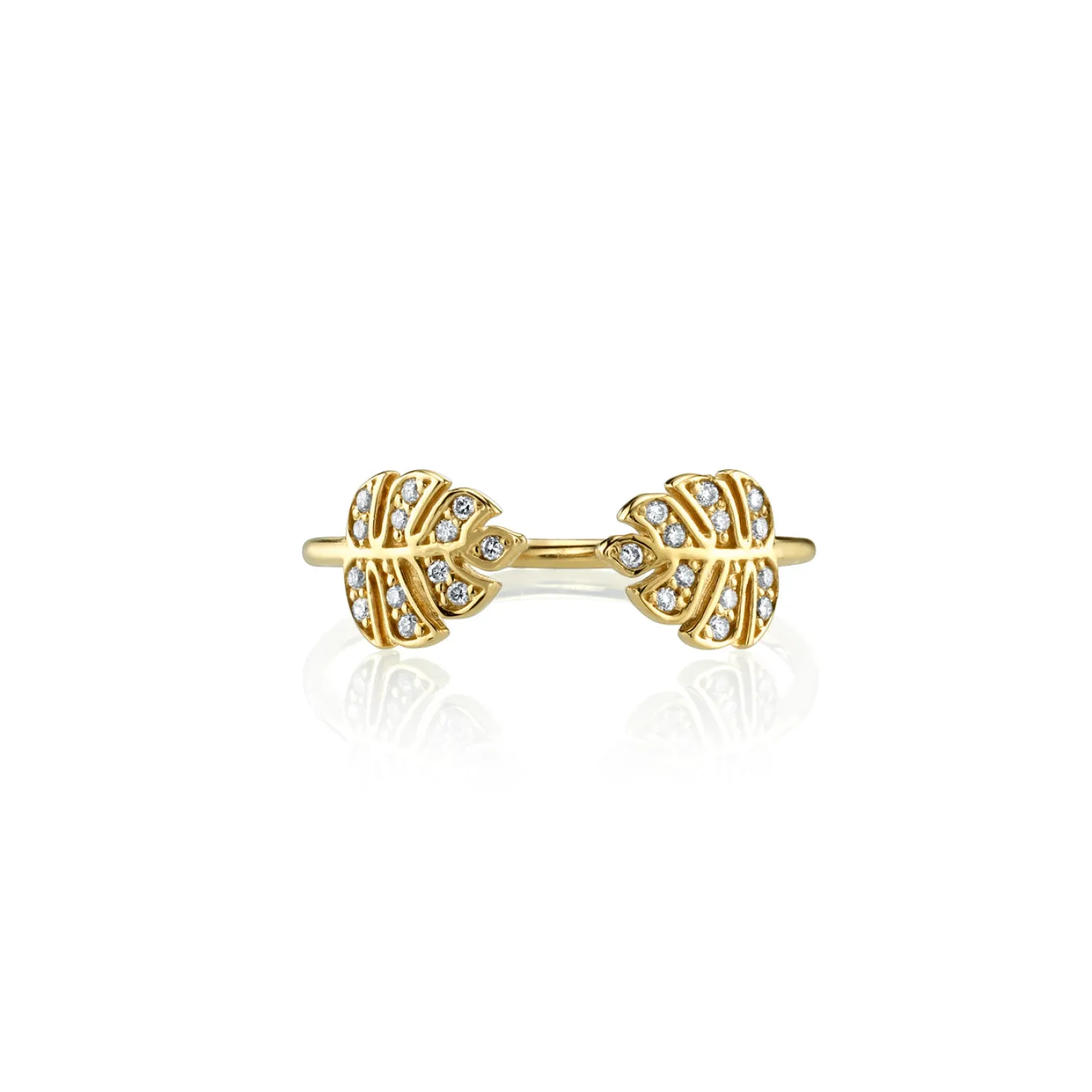 Gold & Diamond Tiny Double Monstera Leaf Ring