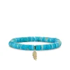 Gold & Diamond Tiny Feather on Turquoise Heishi