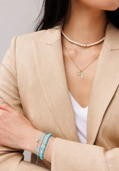 Gold & Diamond Tiny Feather on Turquoise Heishi