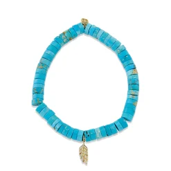 Gold & Diamond Tiny Feather on Turquoise Heishi