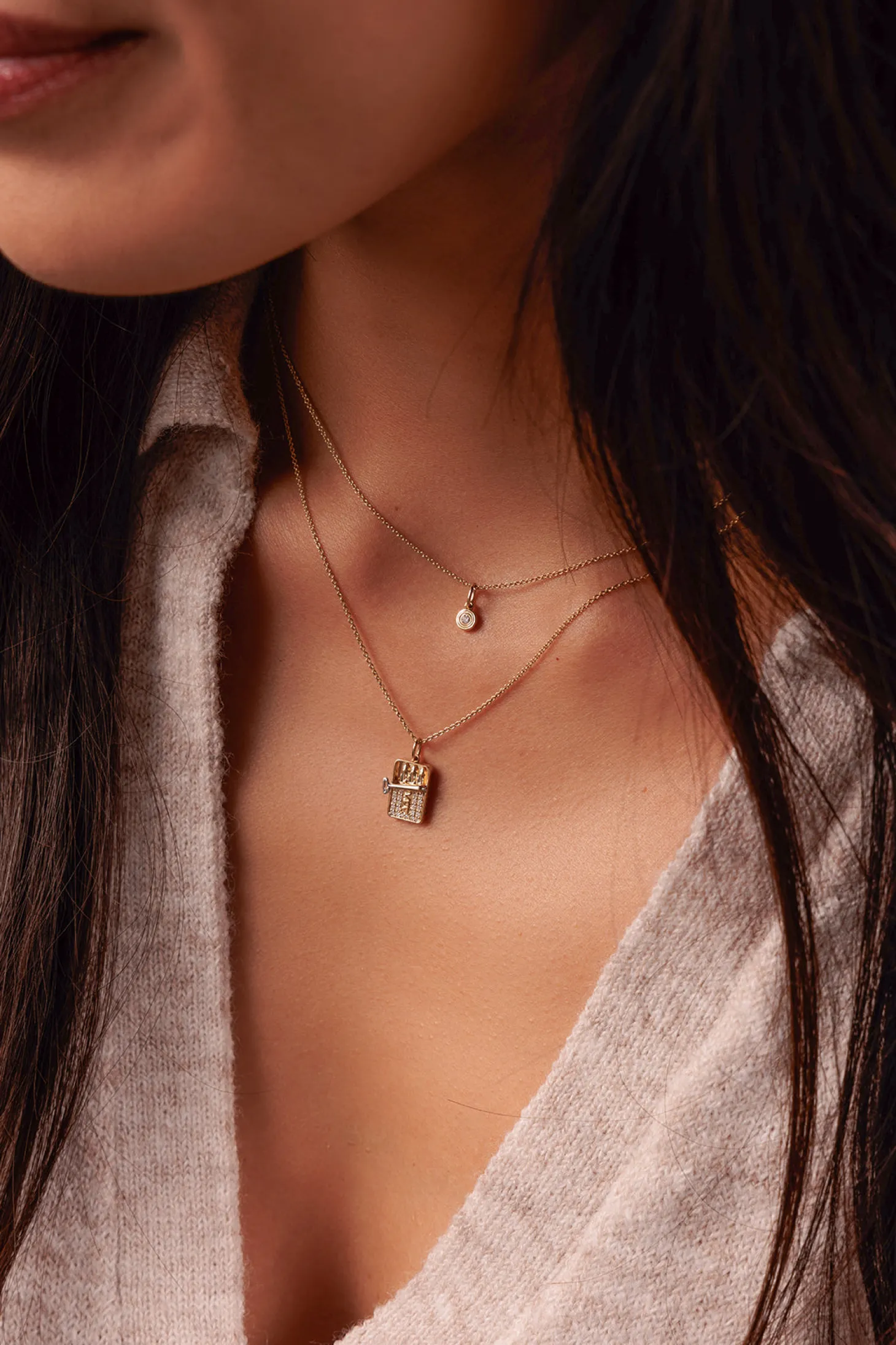 Gold & Diamond Tiny Fluted Charm