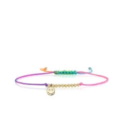 Gold & Diamond Tiny Happy Face Cord Bracelet