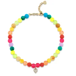 Gold & Diamond Tiny Heart Rainbow Jade Anklet