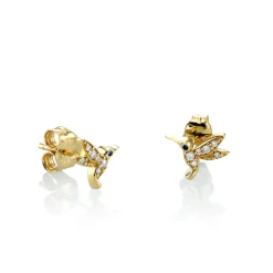 Gold & Diamond Tiny Hummingbird Stud
