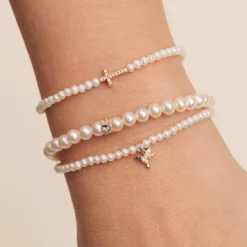 Gold & Diamond Tiny Hummingbird on Pearls