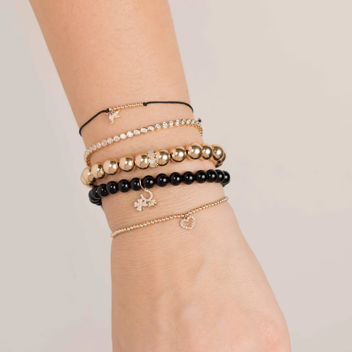 Gold & Diamond Tiny Hummingbird Cord Bracelet