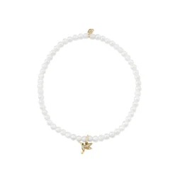 Gold & Diamond Tiny Hummingbird on Pearls