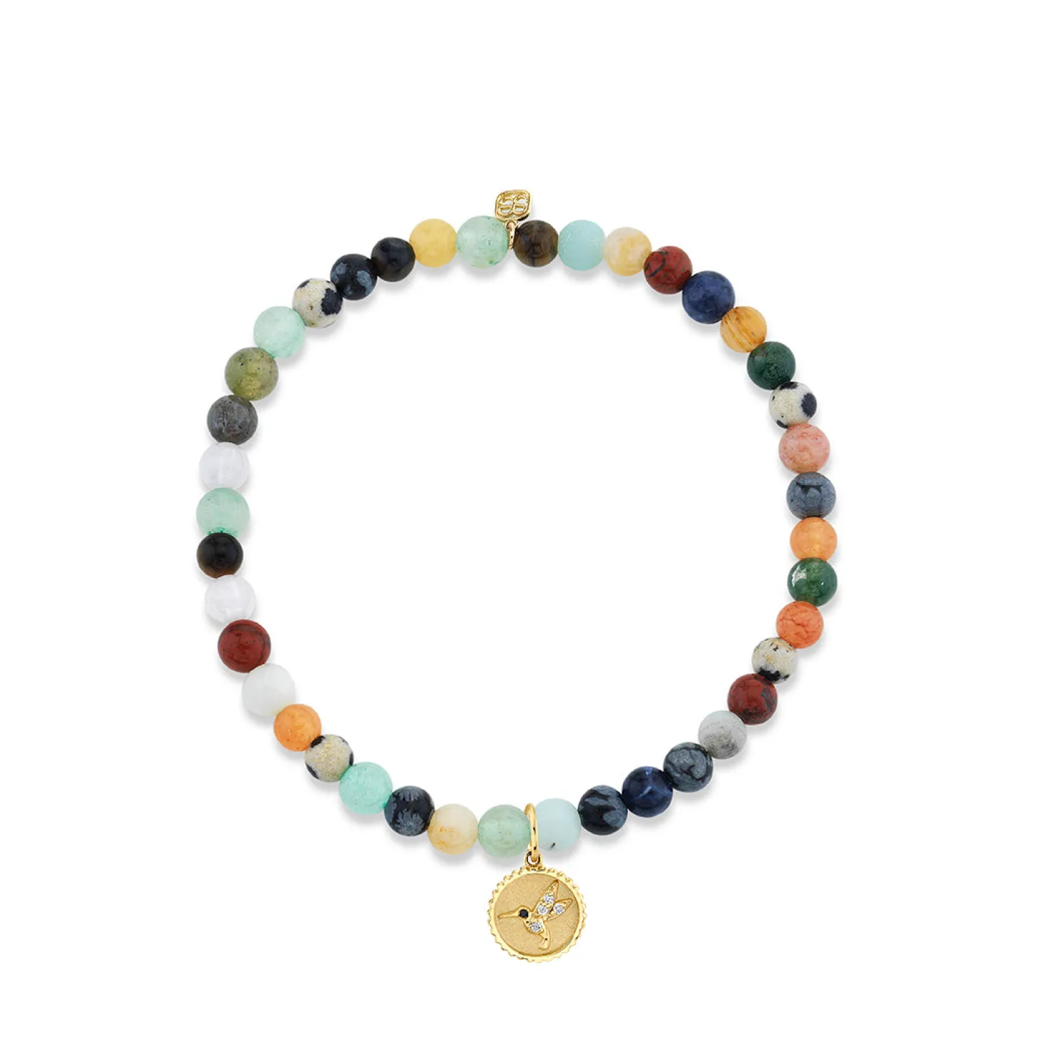 Gold & Diamond Tiny Hummingbird Coin on Semi Precious Stones