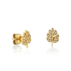 Gold & Diamond Tiny Monstera Leaf Stud