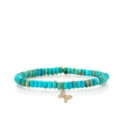 Gold & Diamond Tiny Pave Butterfly on Turquoise