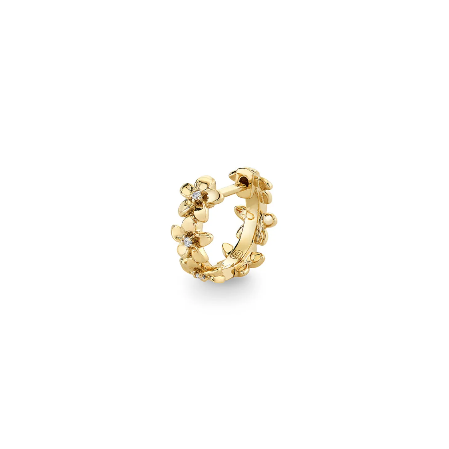 Gold & Diamond Tiny Plumeria Huggie Hoops