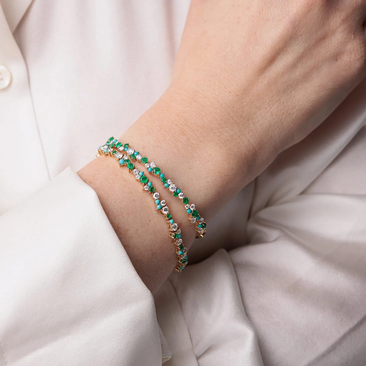 Gold & Diamond Tri Stone Cocktail Bangle