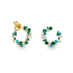 Gold & Diamond Tri Stone Wrap Hoop Earrings